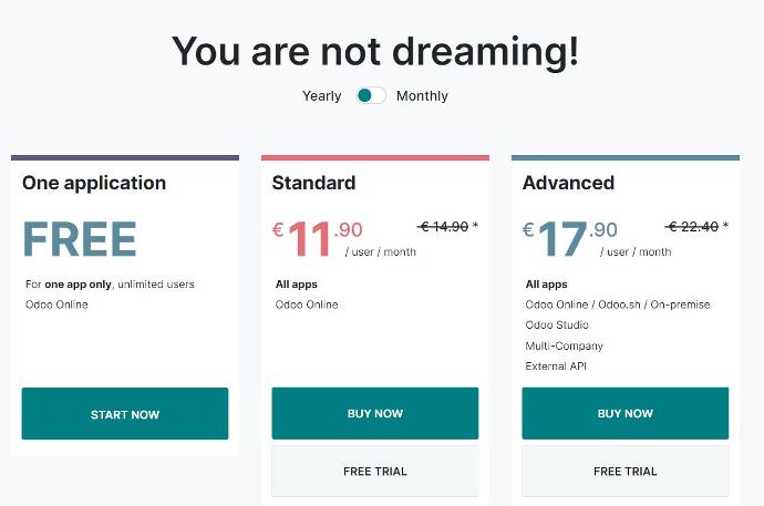 Odoo official pricing