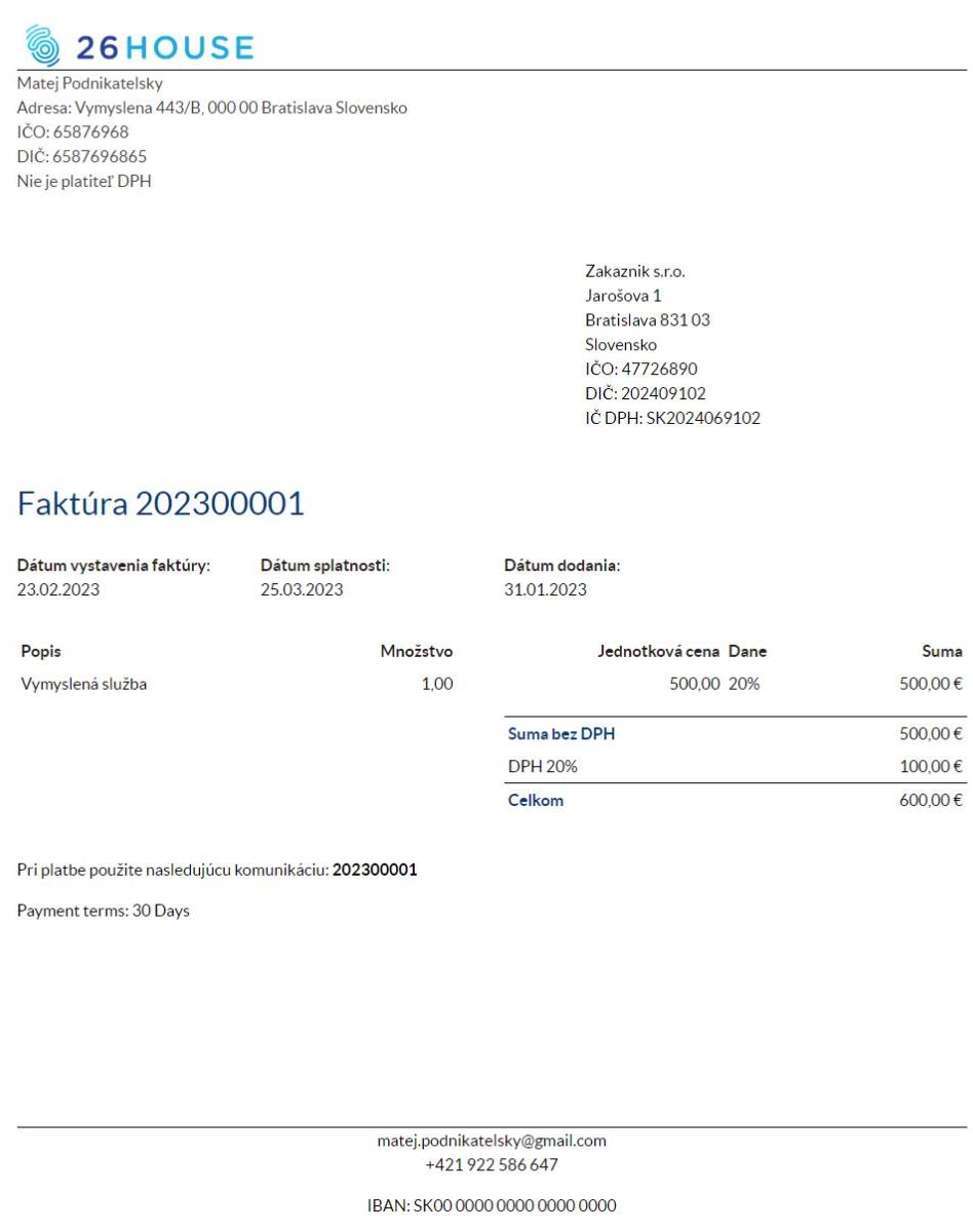 Náhľad faktúry v Odoo aplikácii Invoicing